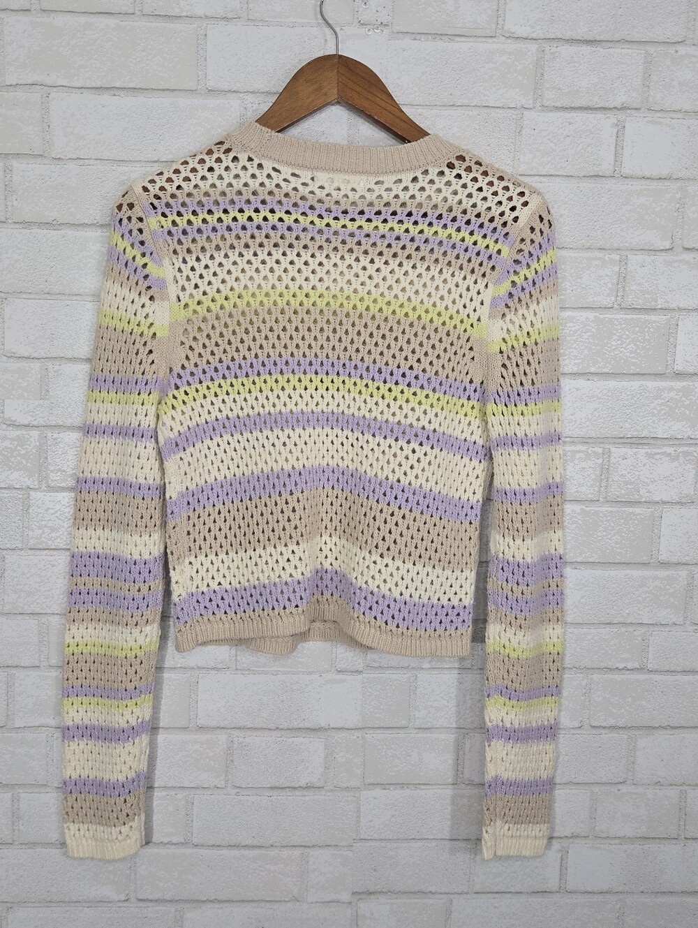 Full Tilt pastel striped open weave crochet sweater - Picture 9 of 12